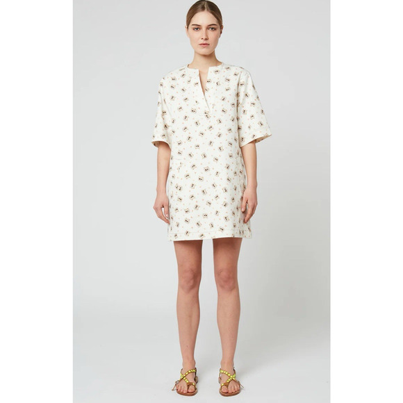 PAUL & JOE SISTER Cat Print Denim Shift Dress Pockets Sz 36 US 4/6 Free People - Picture 1 of 16